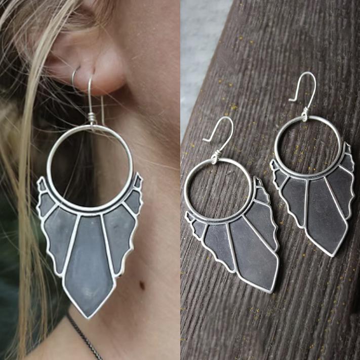 Винтажные серьги-подвески с ажурным листом, геометрическая креативность, серебристый цвет, для женщин, ювелирные изделия