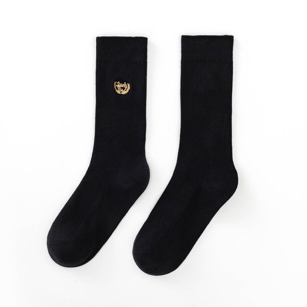 

Хлопковые чулки до бедра, женские гольфы до икры с вышитыми буквами, черные до середины икры, полувысокие до колена, модные весна и осень 1 pair чёрный