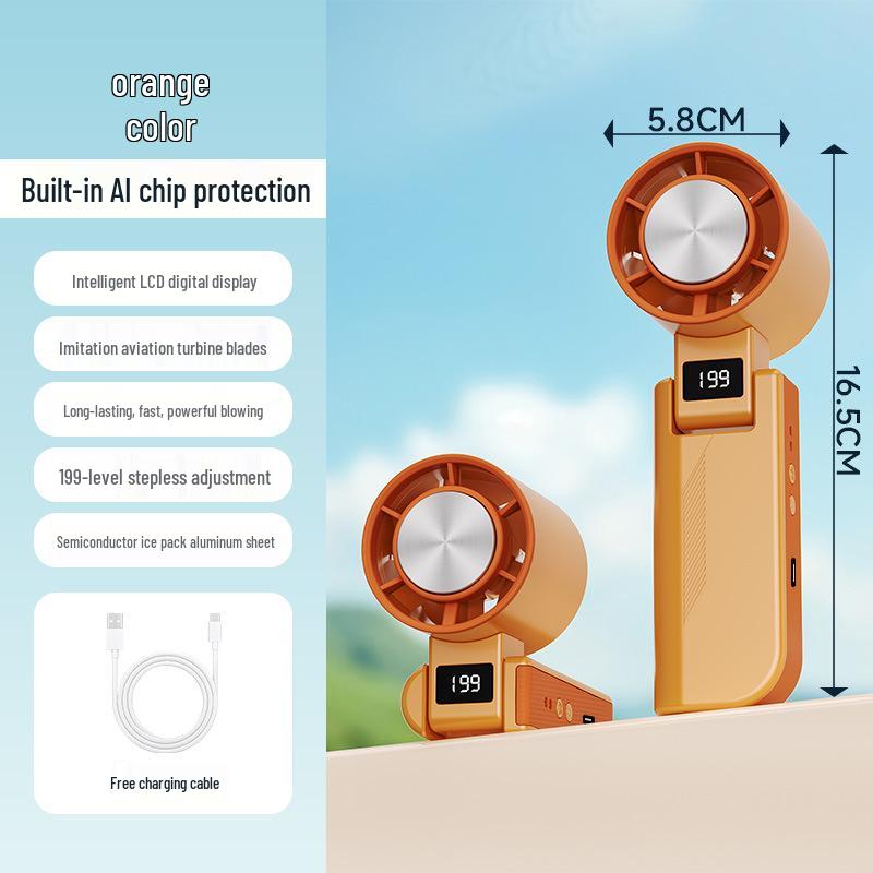 

Portable USB Rechargeable High-Speed Handheld Fan with Digital Display and Foldable Design помаранчевий