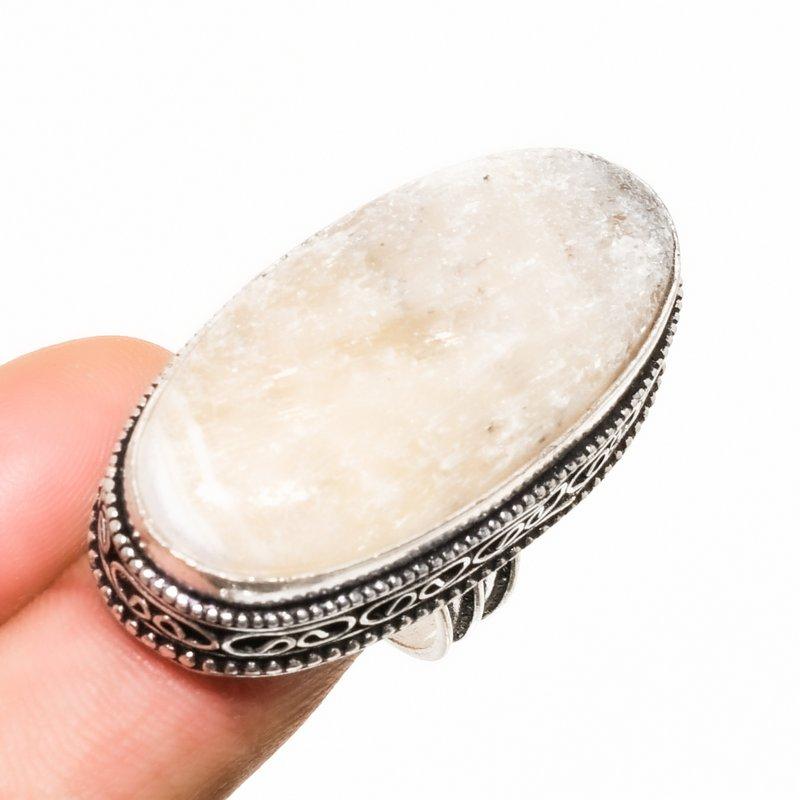 

Ювелирное кольцо ручной работы с кальцитом и агатом, серебро 925 пробы, размер 7