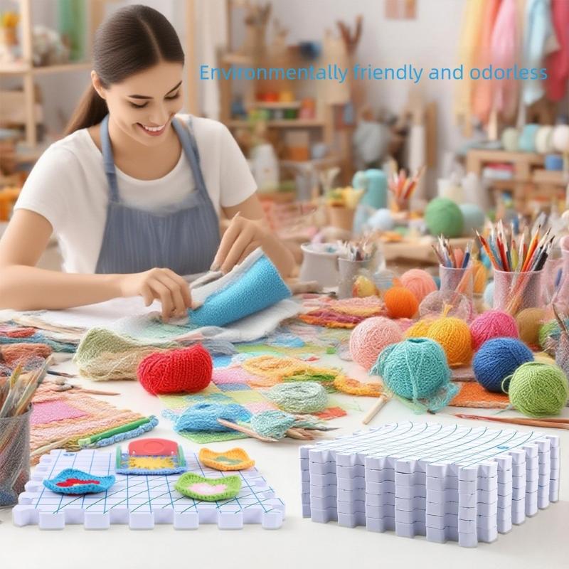 9Pcs Gridded Knit Blocking Mat 12x12Inch Foam Knitting Blocking Board With Marking For Crochet Yarns Crafting Project