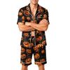 Men's Short Sleeve Pajama Set Button Down Shirt with Curved Hem and Matching Shorts Soft Casual Sleepwear S To XXXXL