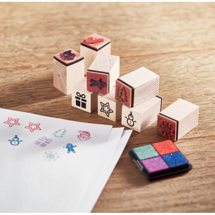 MidOcean Stampie Wooden Christmas Ink Stamp Set (Pack of 8)