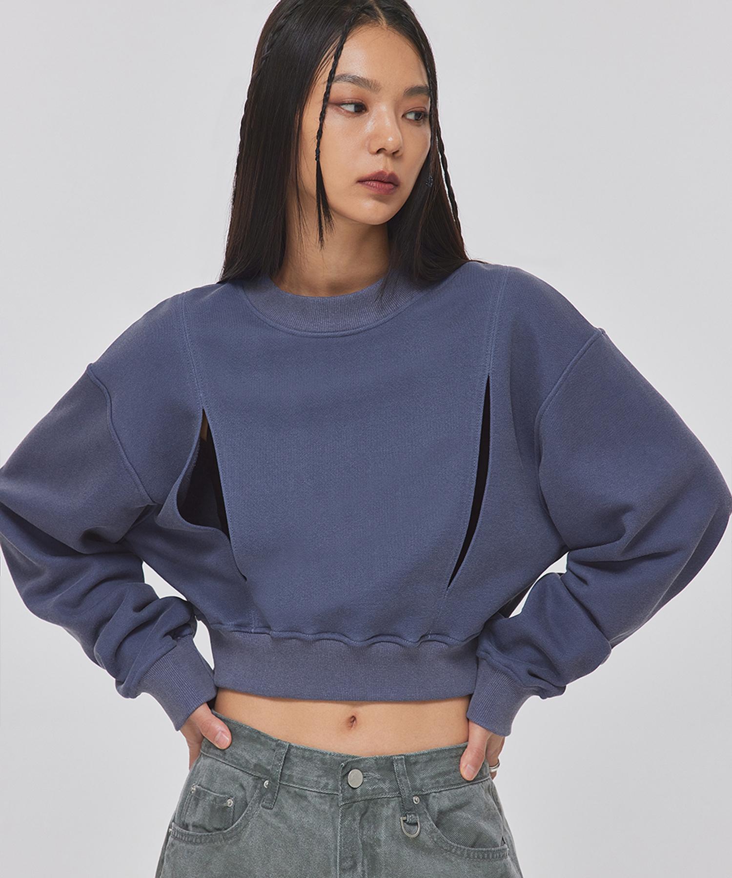 Свитшоты с двойным вырезом и пигментной окраской для девушек_T326Tp113 Navy Pigment/Xs-S