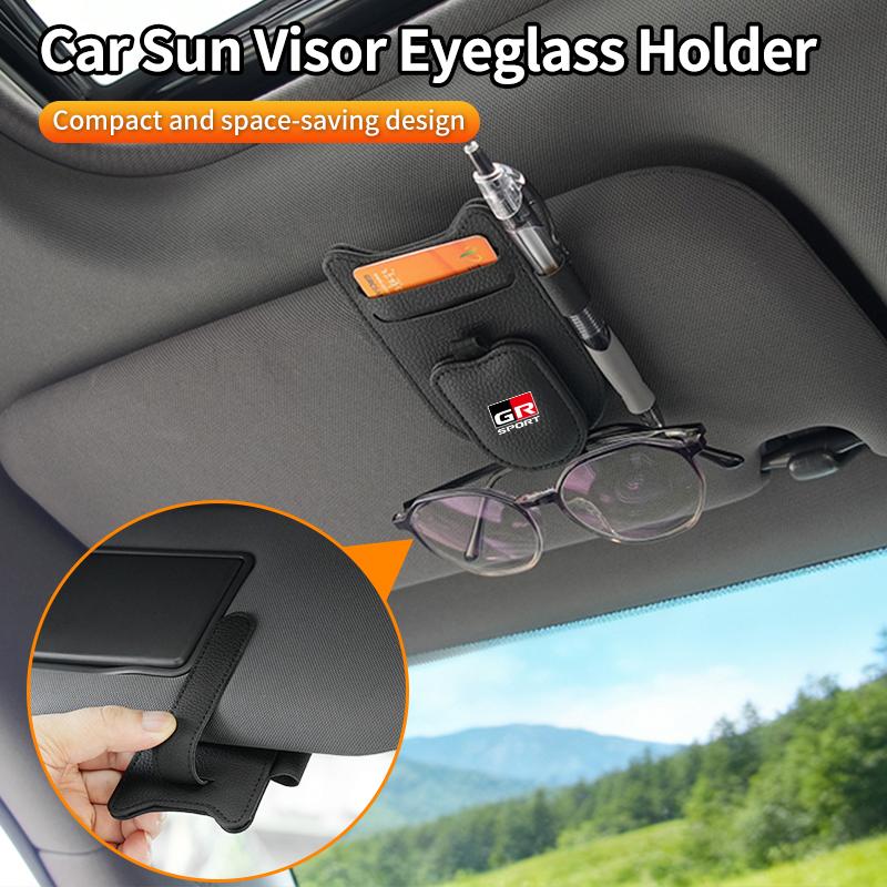 Car Sunglasses Holder Sun Visor PU Leather Glasses Clip For Toyota GR Sport Corolla Yaris Camry Prius RAV4 CHR Key Accessories