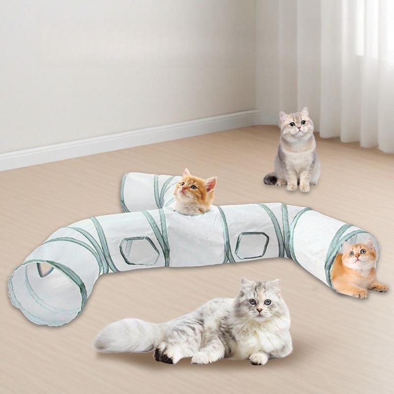 White Cat Tunnel Indoor Play Tube Fun Tunnel for Cats Small Pets Collapsible Muliti-Way with Play Ball Interactive Pet Playhouse