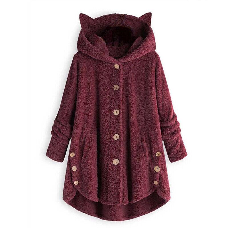 Cozy Cat Ear Women's Winter Warm Fleece Hoodie Hooded Coat For Casual Comfort