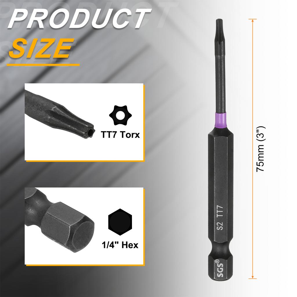 T7-T50 Torx Head Impact Screwdriver Bits 1/4" Hex Shank Magnetic No Hole Tamper Proof 6 Point Star Screw Driver Bits Power Tools