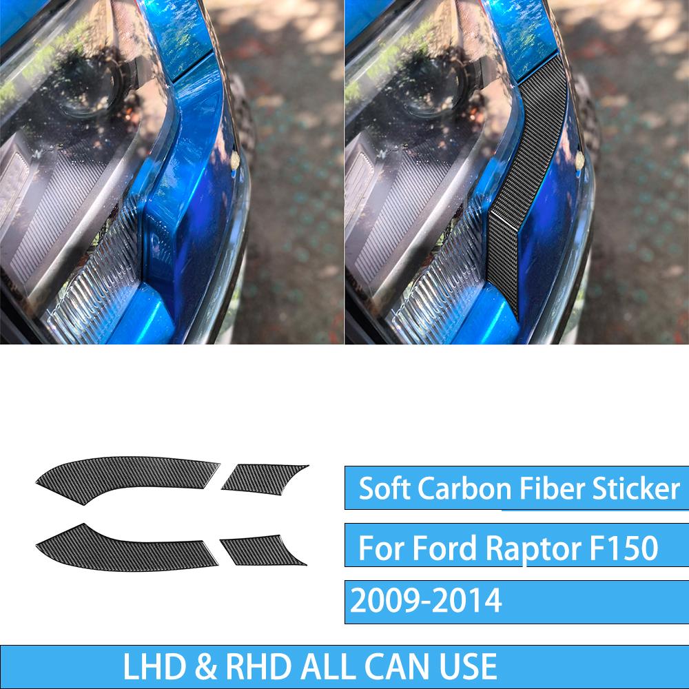 For Ford F150 Raptor 2009-2014 Real Carbon Fiber Headlights Sides Auto Trim Accessories Interior Cover Tuning Decorative Sticker