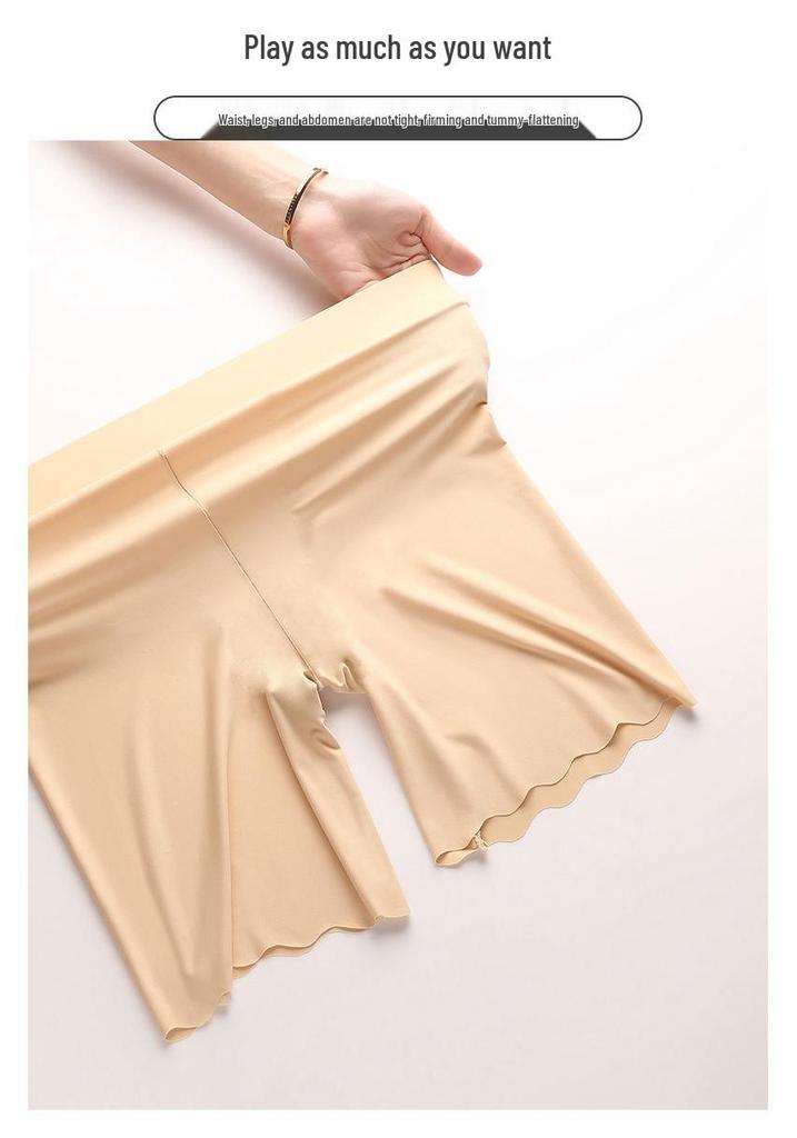 Women's Ice Silk Safety Shorts: Anti-Exposure, Non-Rolling Edge, Summer Thin, Two-in-One Extended Five-Point Base Layer.