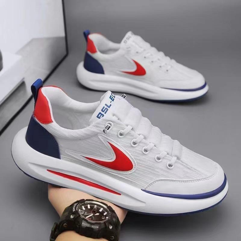 Men's Shoes Summer Breathable Ice Silk Board Shoes Platform Versatile Low-top Shoes Men's Trend Forrest Gump Shoes Student Youth White Shoes