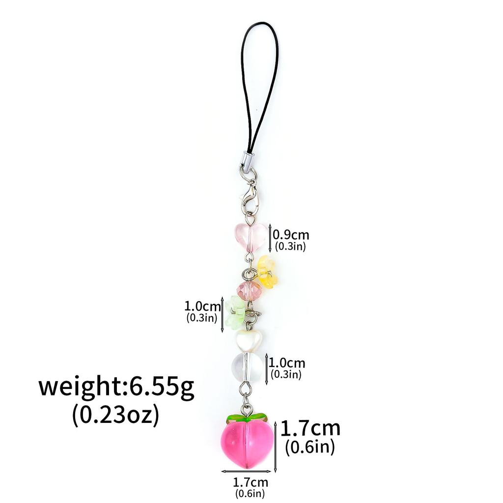 Lightweight Sweet Cute Honey Peach Keychain Cell Phone Charm Lanyard Lovely Fruits Bag Chain for Girls Aesthetic Jewelry Props