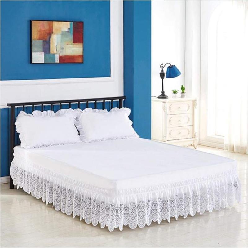 Top Selling Nice Eleagnt Jacquard Craft Stereoscopic Lace Floral Ruffles Bed Skirt With Strong Elastic Belt -15 Inch High