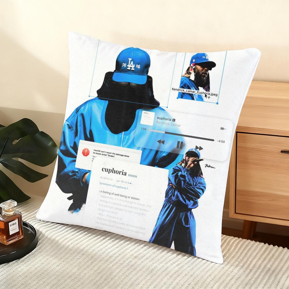 Kendrick L-L-Lamar Singer Cushion Cover Silky Short Plush Home Sofa Cushion Cover - Invisible Zipper Home Decoration