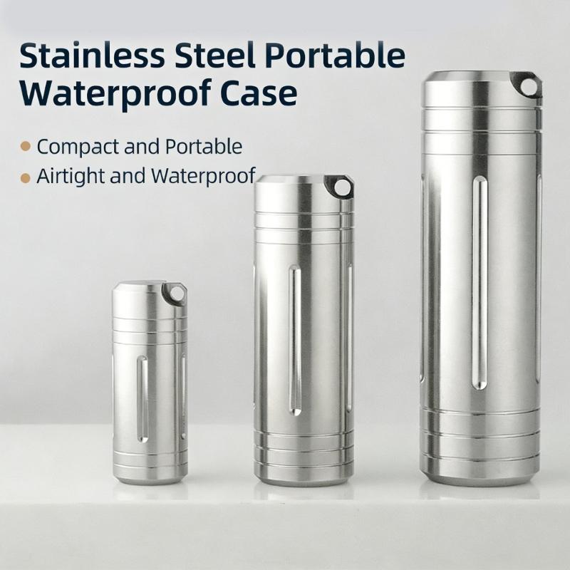 Portable Waterproof Pills Box Stainless Steels Pocket Keychain Pills Holder Light Weight Travel Case Medicine Bottles