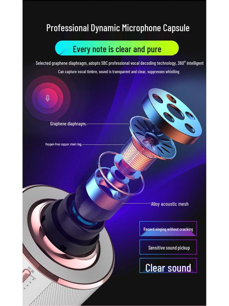 Wireless Bluetooth Mobile Microphone & Speaker for Home Karaoke with Built-in Sound Card