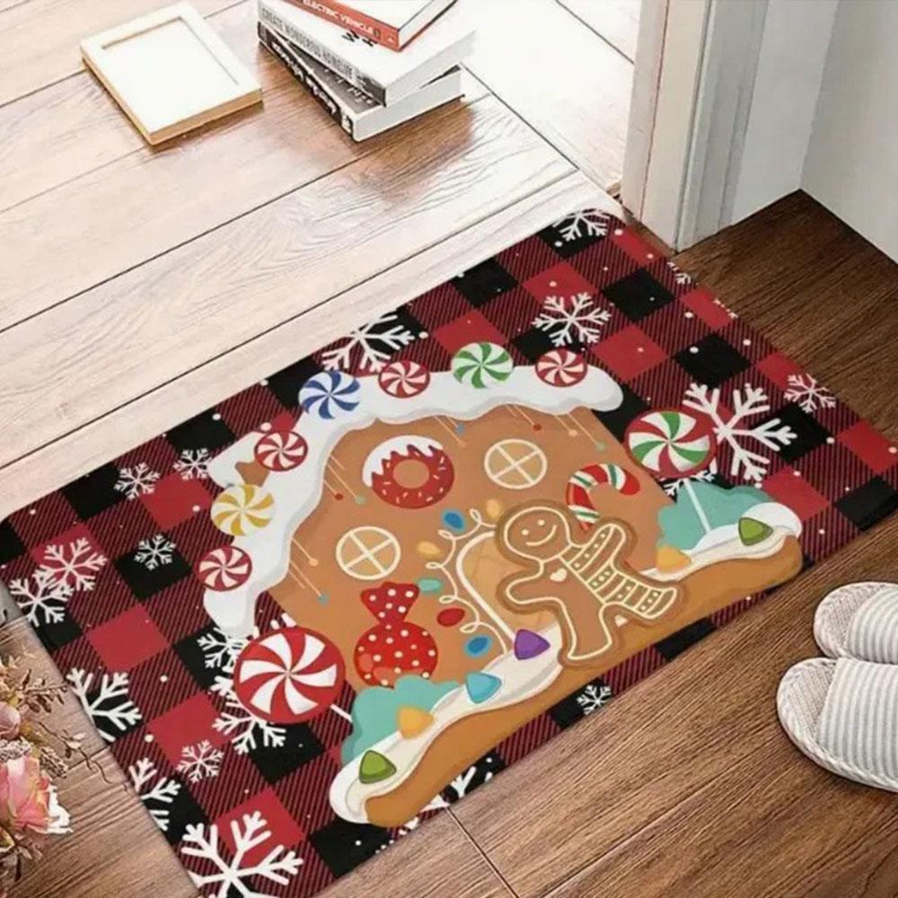 1pc Christmas Dwarf Welcome Door Mat Gingerbread Man Christmas Gift Mat That Perfect for Home and Christmas Decoration Doorways