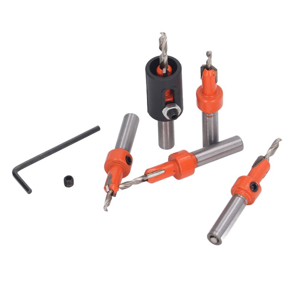 5pcs High Carbon Steel Countersink Drill Bit Set Round Shank Woodworking Drill Bit For Woodworking