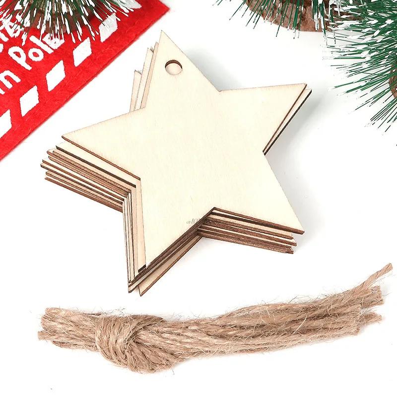 4pcs DIY Wood Christmas Ornament Unfinsihed Wooden Christmas Tree Hanging Decorations for DIY Craft Xms Home Party Decor