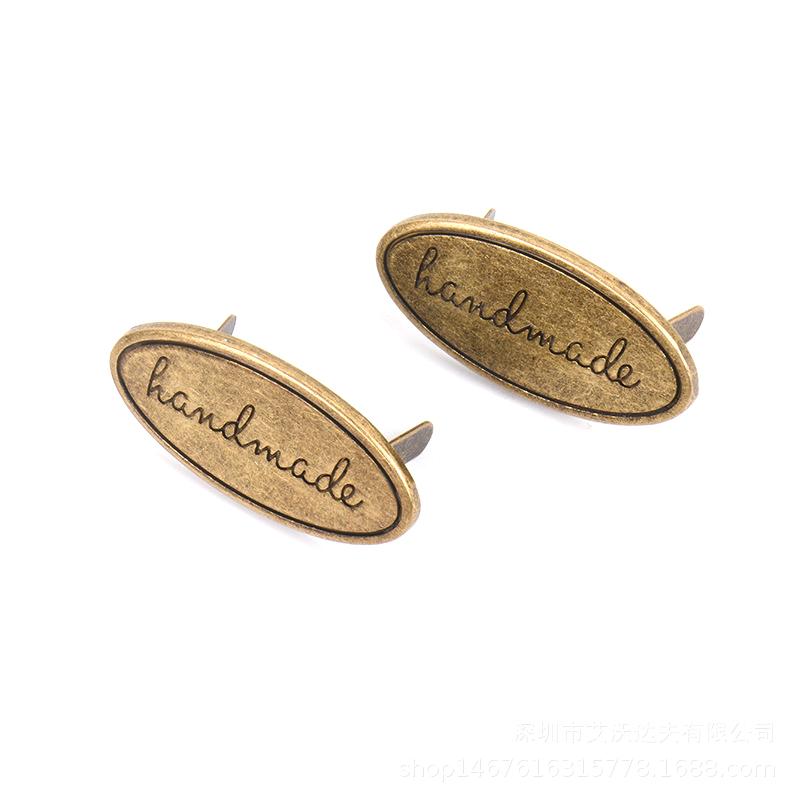 5Pc Hand Made Metal Labels Gold Silver Color Craft Garment Labels Tags For Bags Purse Hand Made Letter Printed Diy Sewing Labels