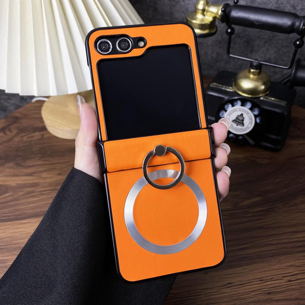 Applicable to Samsung ZFlip6 mobile phone case folding screen sticker leather ZFLIP5 protective case zflip6 magnetic bracket case