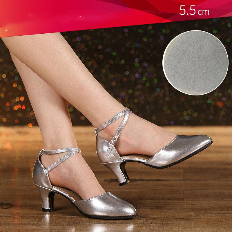 Women Glitter Leather Latin Dance Shoes Closed Toe Soft Sole Salsa Modern Shoe Tango Ballroom Dancing Shoes 3.5cm/5.5cm Heel
