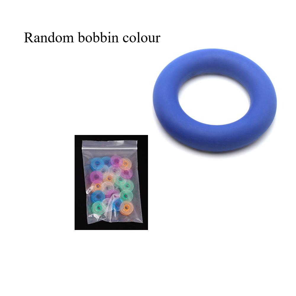 

20 шт. Прозрачные шпульки с цветными шпульками, силиконовый органайзер для шпулек, набор, резиновое кольцо, инструмент для хранения шпулек швейной машины синий