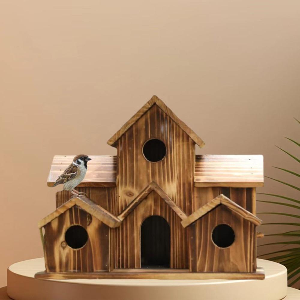 Wooden Bird House Cage Natural Wood Outdoor Hanging Nesting Shelter for Hummingbird Garden Patio Decoration