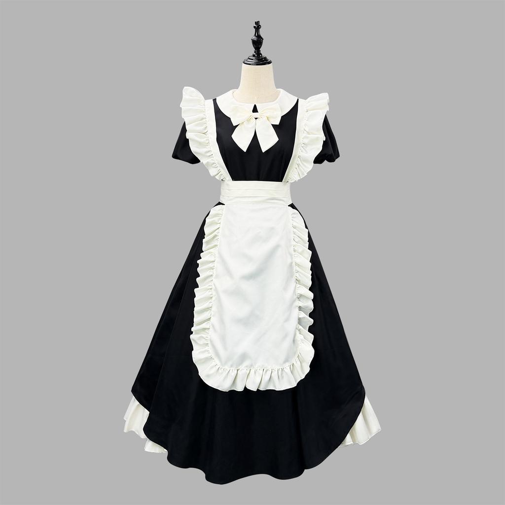 Ancient Wind Pleated Fungus Edge Maid Outfit COS Cute Classical Mori Girl Lolita Set