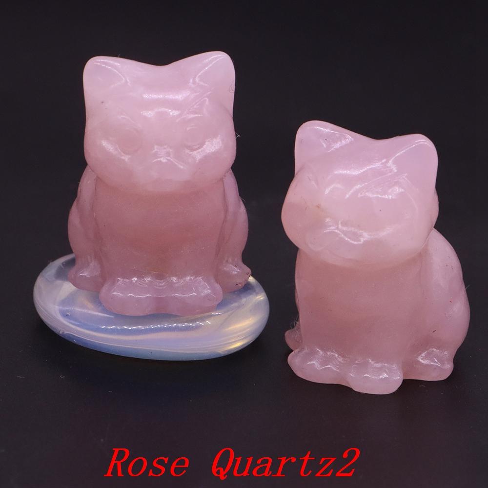 Amethyst Rose Quartz Cute Cat Statue Natural Stone Carved Healing Crystal Animal Figurine Reiki Gemstone Craft Home Decor Gift