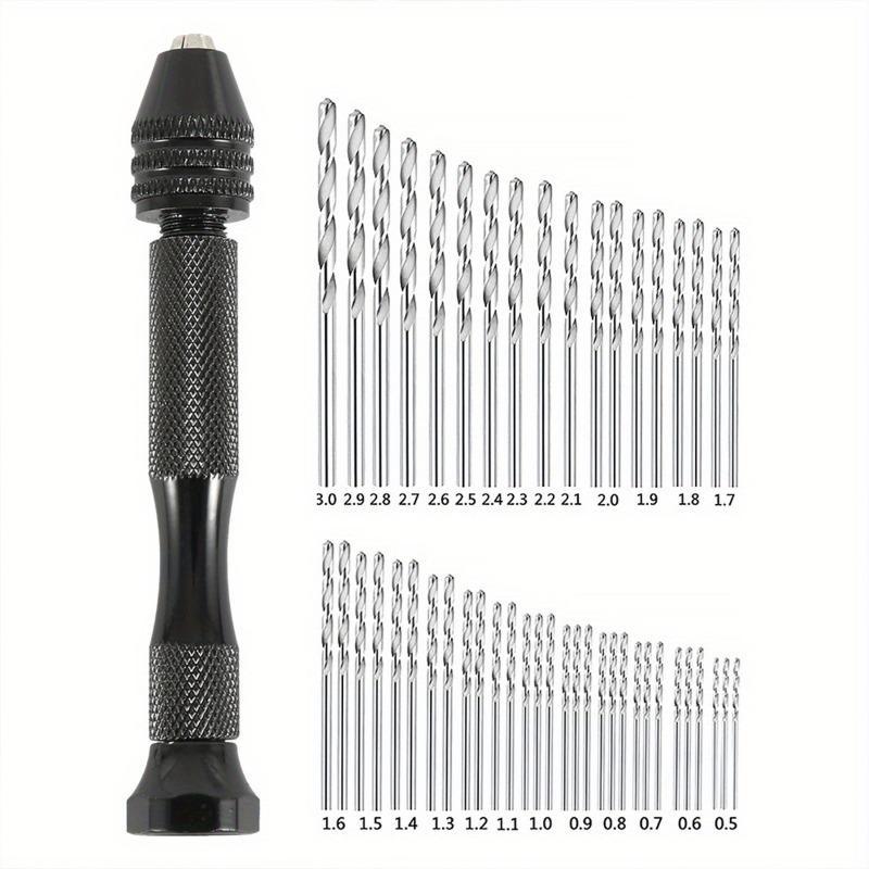 49pcs/set 0.2-3.4mm Hand Drill Set Mini Aluminum Hand Drill Bit Jewelry Craft Manual Drill Woodworking Tools Drill Bit Drilling
