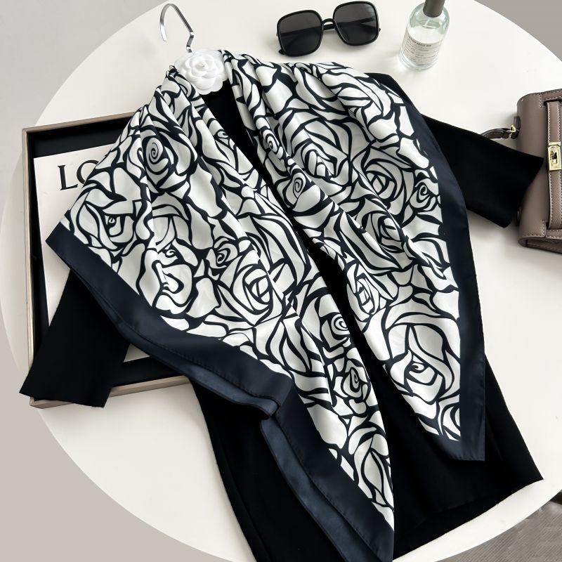 

Печатный буквенный высококачественный искусственный шелк женский твил шелковый декоративный женский шелковый шарф 90cm