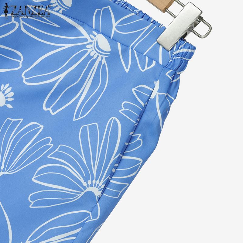ZANZEA Women Short Sleeve Blouse and Shorts Summer Print Two Piece Suit Sets