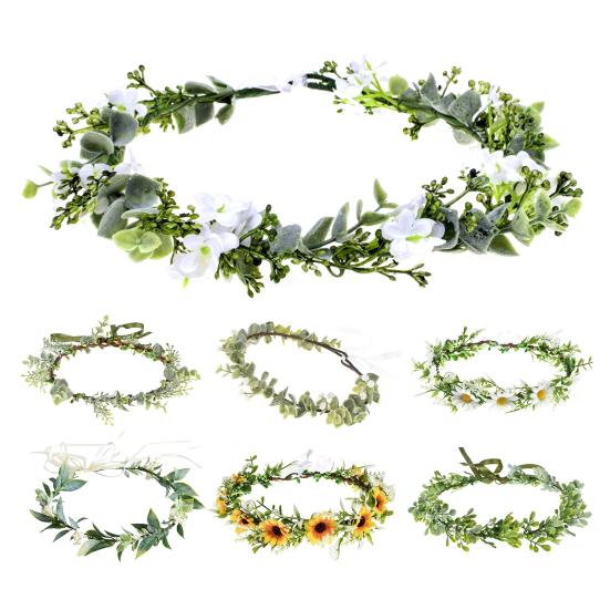 Bridal Flower Crown Fairy Style Flower Crown Artificial Flowers Eucalyptus Leaf Chaplet Head Wreath for Weddings Beach Vacation Photo Props