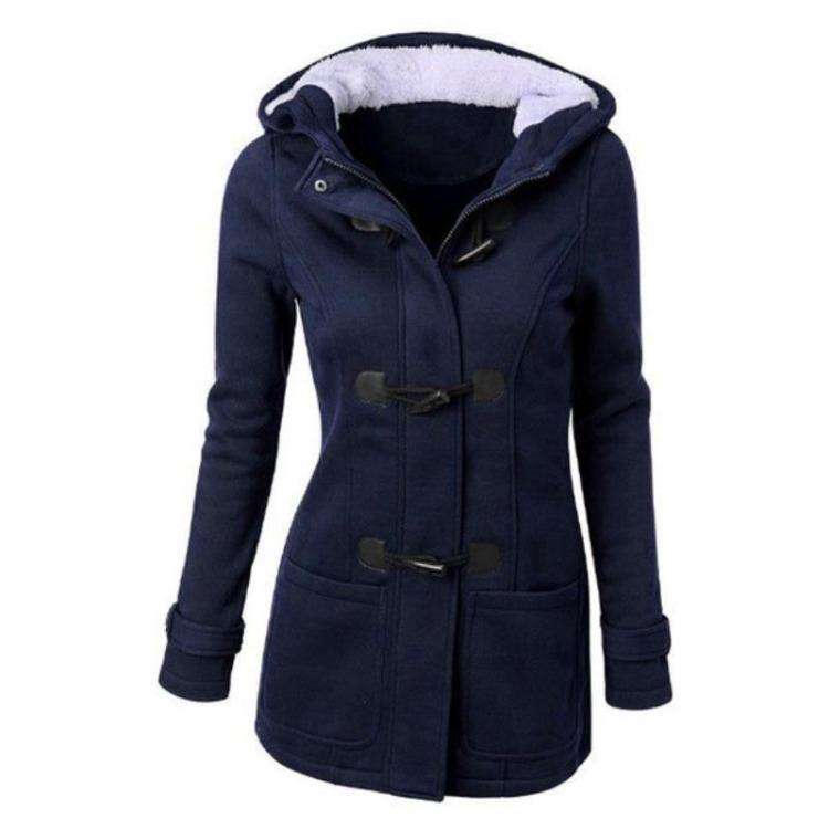 Winter Herbst Damen Große Größe Kapuzenjacke mit Hörnchenverschluss Baumwollgepolsterter Mantel