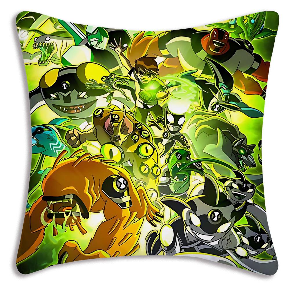 Pillow Covers Cartoon B-Ben 10 Cool Cartoon Sofa Decorative Home Double-Sided Printing Short Plush Cute Cushion Cover