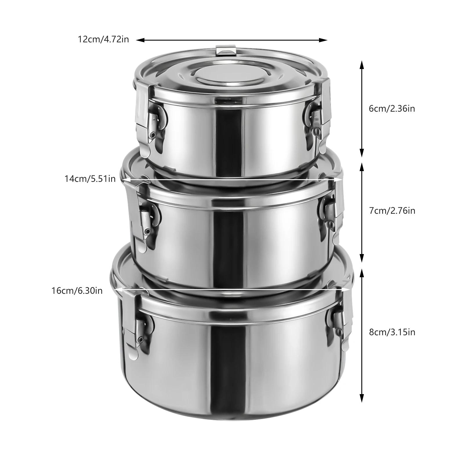

Stainless Steel Food Storage Containers with Lid, 3PCS Meal Prep Container Reusable Metal Flat Canisters (650ml, 1000ml, 1600ml)