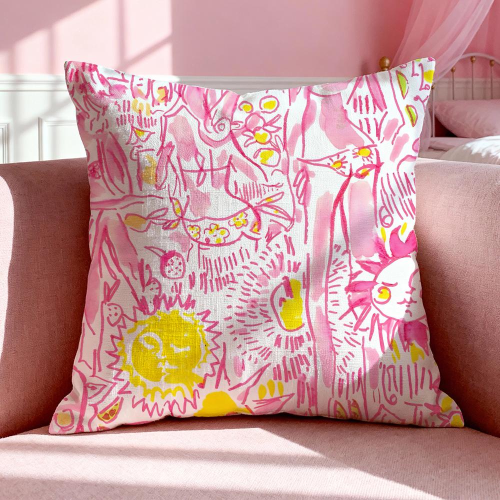 Fashion L-Lilly Pulitzer Cushion Cover Breathable Linen Pillowcase Summer Odorless Eco-Friendly Invisible Zipper Washable