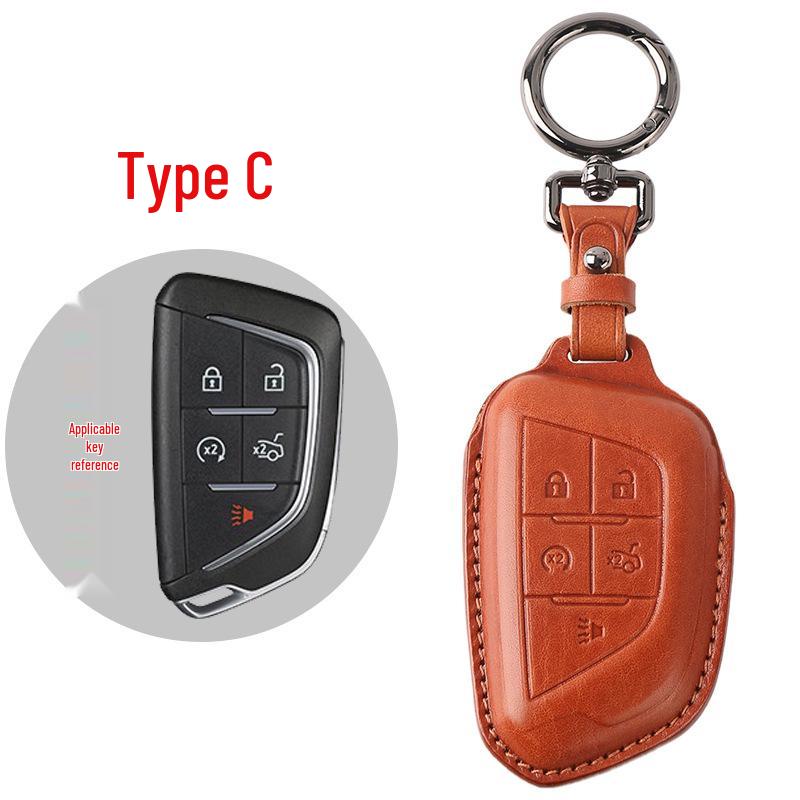 Genuine Leather Key Case for Cadillac CT5/CT4/XT6 - Premium Cowhide Key Holder
