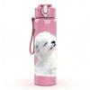 1PC Fluffy White Puppy Dog Sitting Print 750ml Color Plastic Sports Water Bottle Leakproof Flip Straw Lid Suitable for Sports Office Home Use