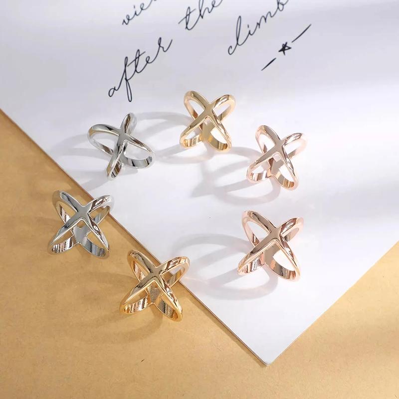 Simple Cross Scarf Clip X Shape Metal Brooches For Women Hollow Bow Scarves Buckle Holder Shawls Jewelry Clothing Accessories