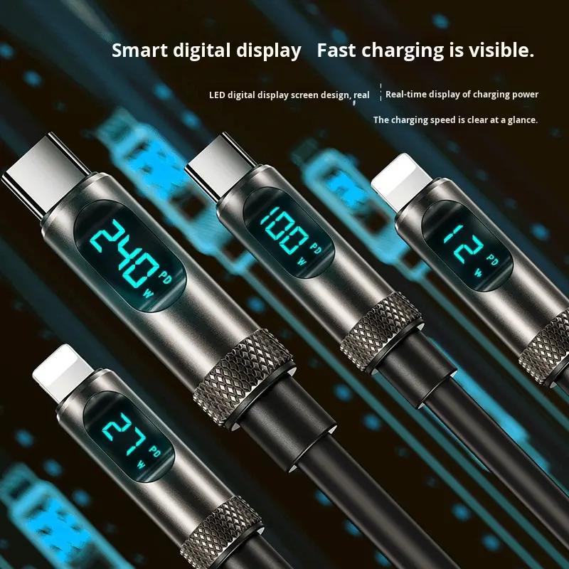 240W C to C Super Fast Charging Data Cable Flexible Silicone Digital Display Compatible iPad for Galaxy for iPhone 15Pro Max