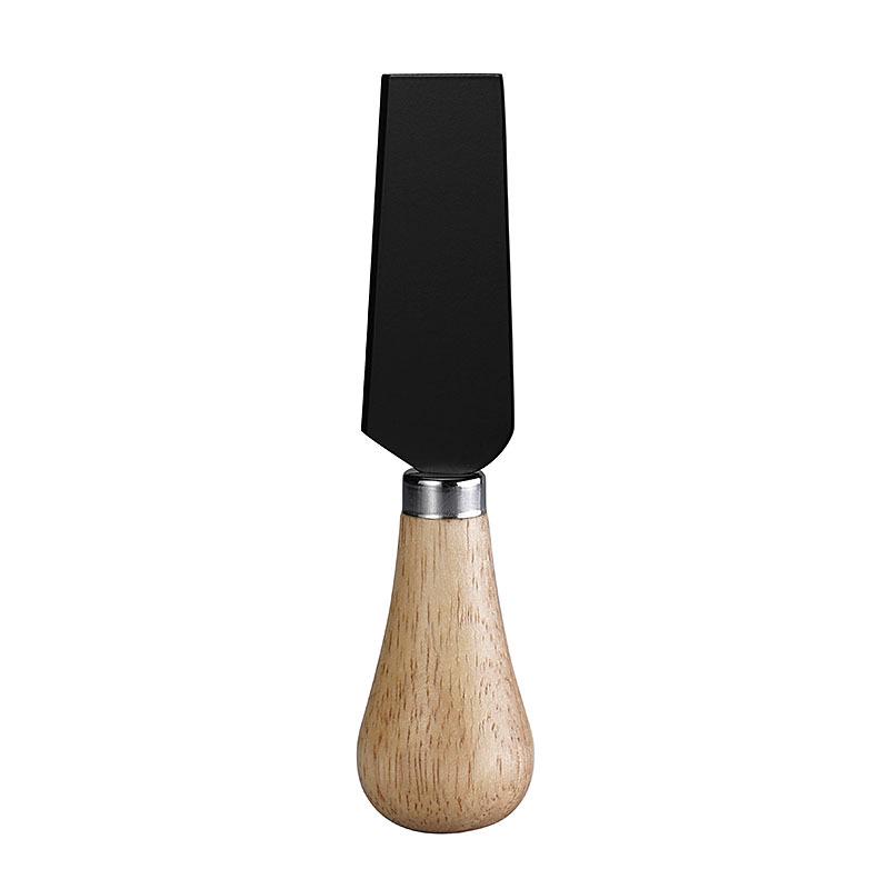 Black Stainless Steel Cheese Knife Set with Rubber Wood Handles - Includes Knife, Fork, and Spatula