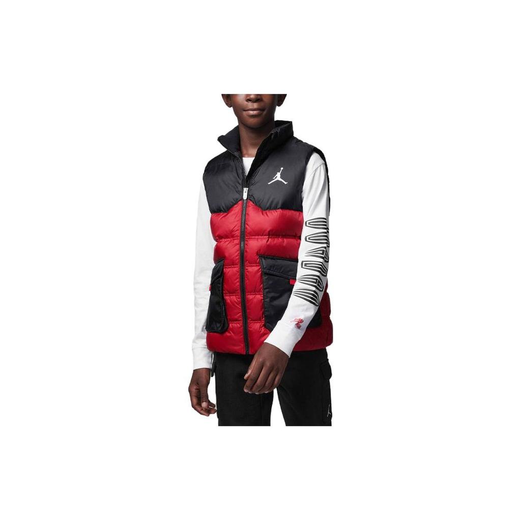 Jordan Logo Solid Color Zip Stand Collar Vest Kids vest Red FB1673-687