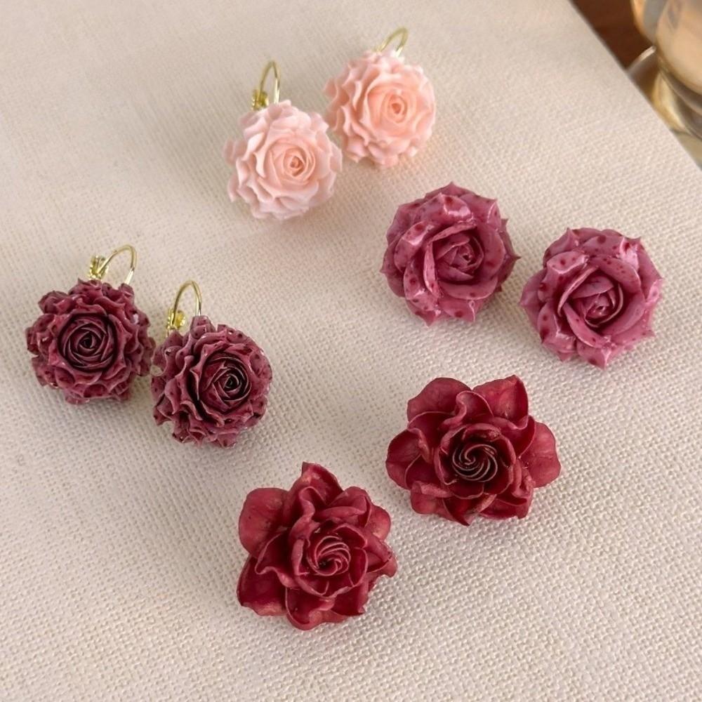 Retro Artificial Rose Earrings Resin Romantic Ear Hooks Preserved Flower Earrings Gift Giving