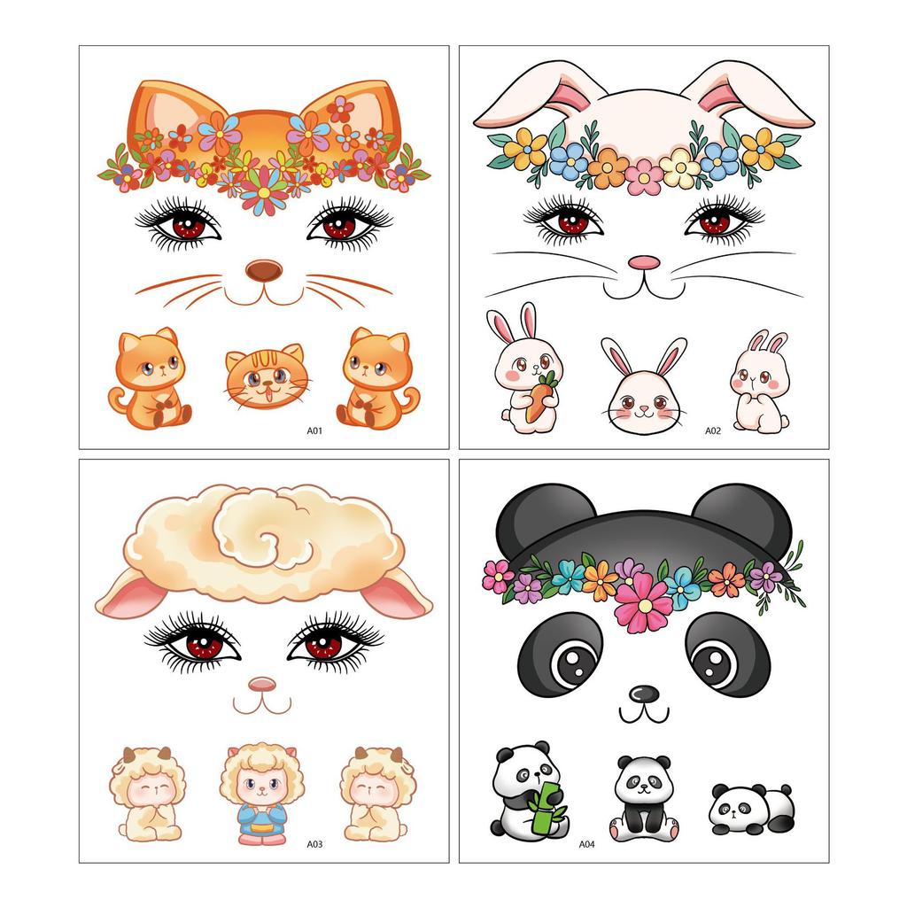Face Tattoo Sticker Girls Cute Cartoon Animal Festival Party Makeup Face Tattoo Decals Female Men Face Decors Fake Tattoo
