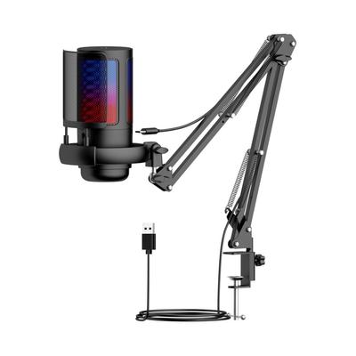 Gaming Microphone USB Microphone Set for PC Condenser Mic Gain Control Colorful Atmosphere Lighting