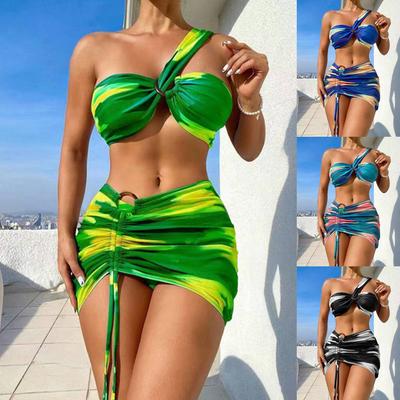 Maillots de bain d'été pour femmes Tie-Dye imprimé Maille Ensemble trois pièces Maillots de bain séparés Bikini Vêtements de plage Maillots de bain
