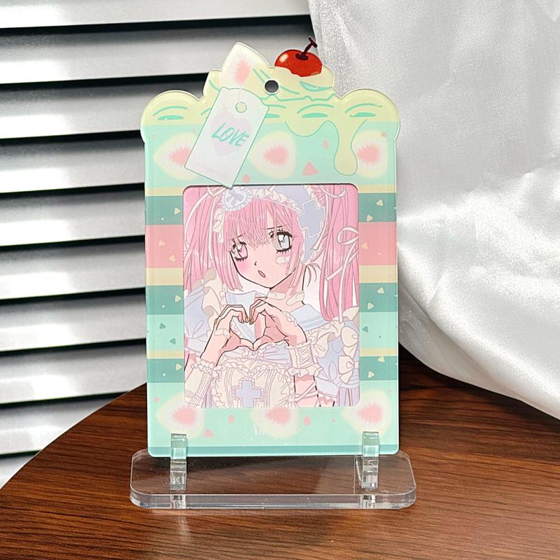 Kawaii Cake Acrylic Photo Frame for 3 Inch Kpop Idol Anime Card Strawberry Cake Protective Case Photocard Sleeves Wholesales