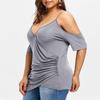 Fashion Womens Plus Size Cutout Asymmetric Cold Shoulder T-shirt V-Neck Tops
